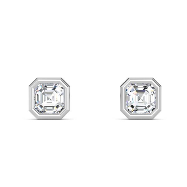 Asscher Cut Bezel Setting Lab-Grown Diamond Stud Earrings Owolite 1