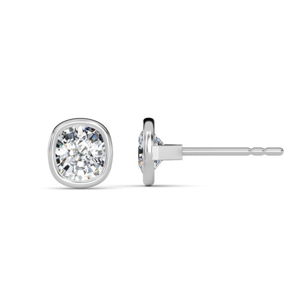 Cushion Cut Bezel Setting Lab-Grown Diamond Stud Earrings Owolite 2